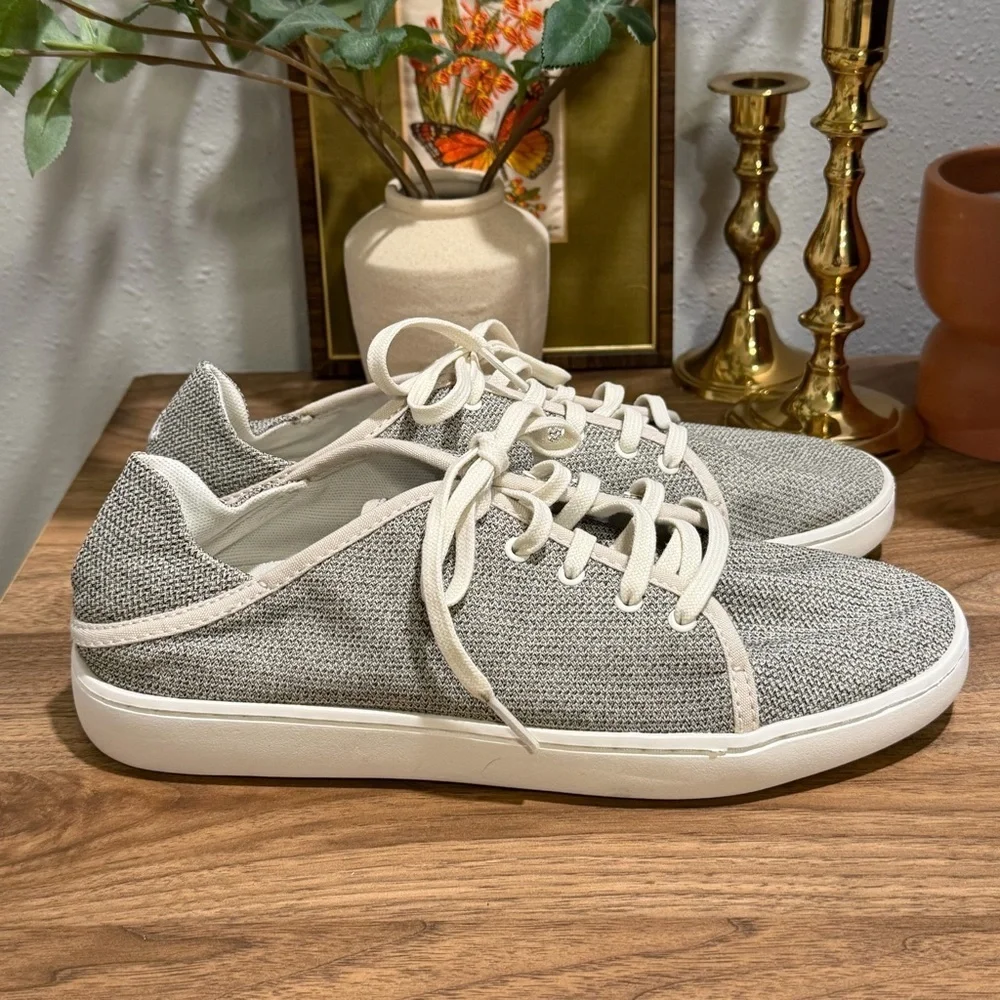 Olukai Women’s 8.5 Gray Pehuea Li Lace Up  Sneakers Casual Comfort Slip On